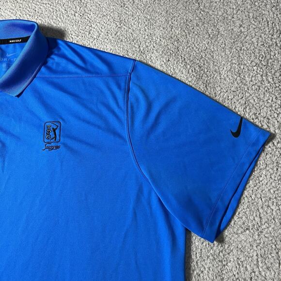 Nike Polo Shirt Mens 2XL Blue Golf Performance Drifit Logo TPC Sawgrass Club - Picture 8 of 16